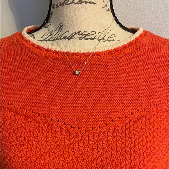 Democracy Orange and Cream Trim Textured Knit Sweater Medium Puff Sleeve - Picture 2 of 7